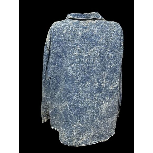 VINTAGE 80S Club Kraze Top DEINM STYLE Acid Wash Bejeweled Button Up Denim Shirt - Picture 4 of 10